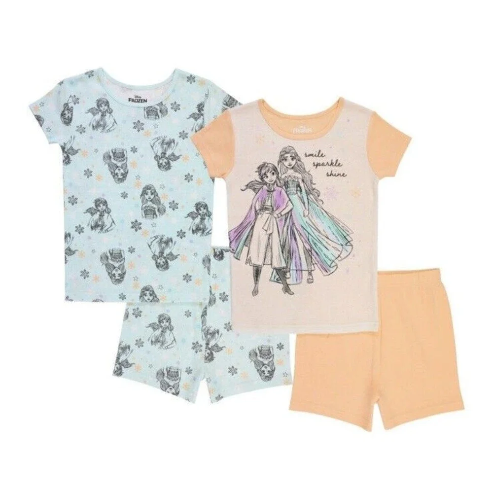 Disney Frozen Girls Pajamas 4 Piece Elsa Anna Cotton Pjs Pajamas Sleep Set 8